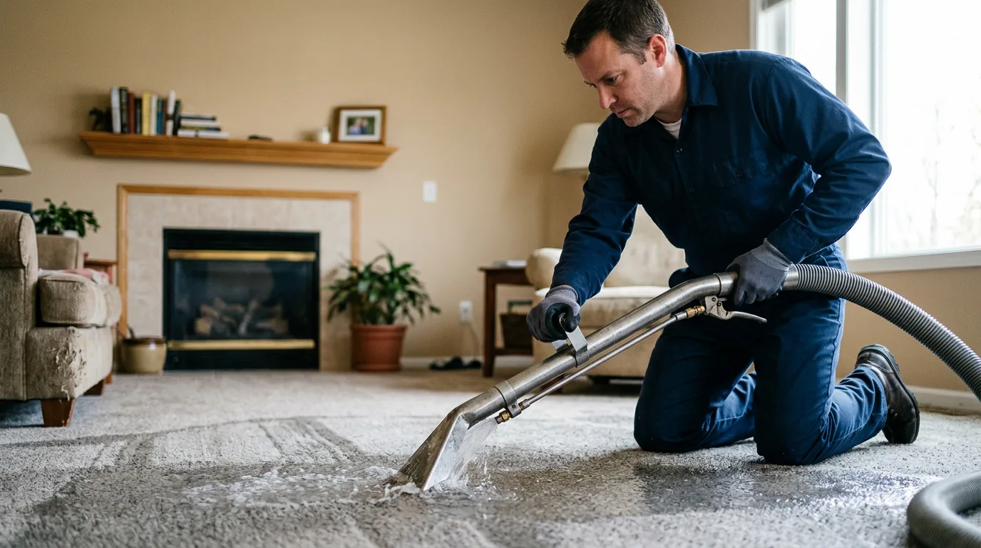 Water damage restoration technician working near Natick, MA